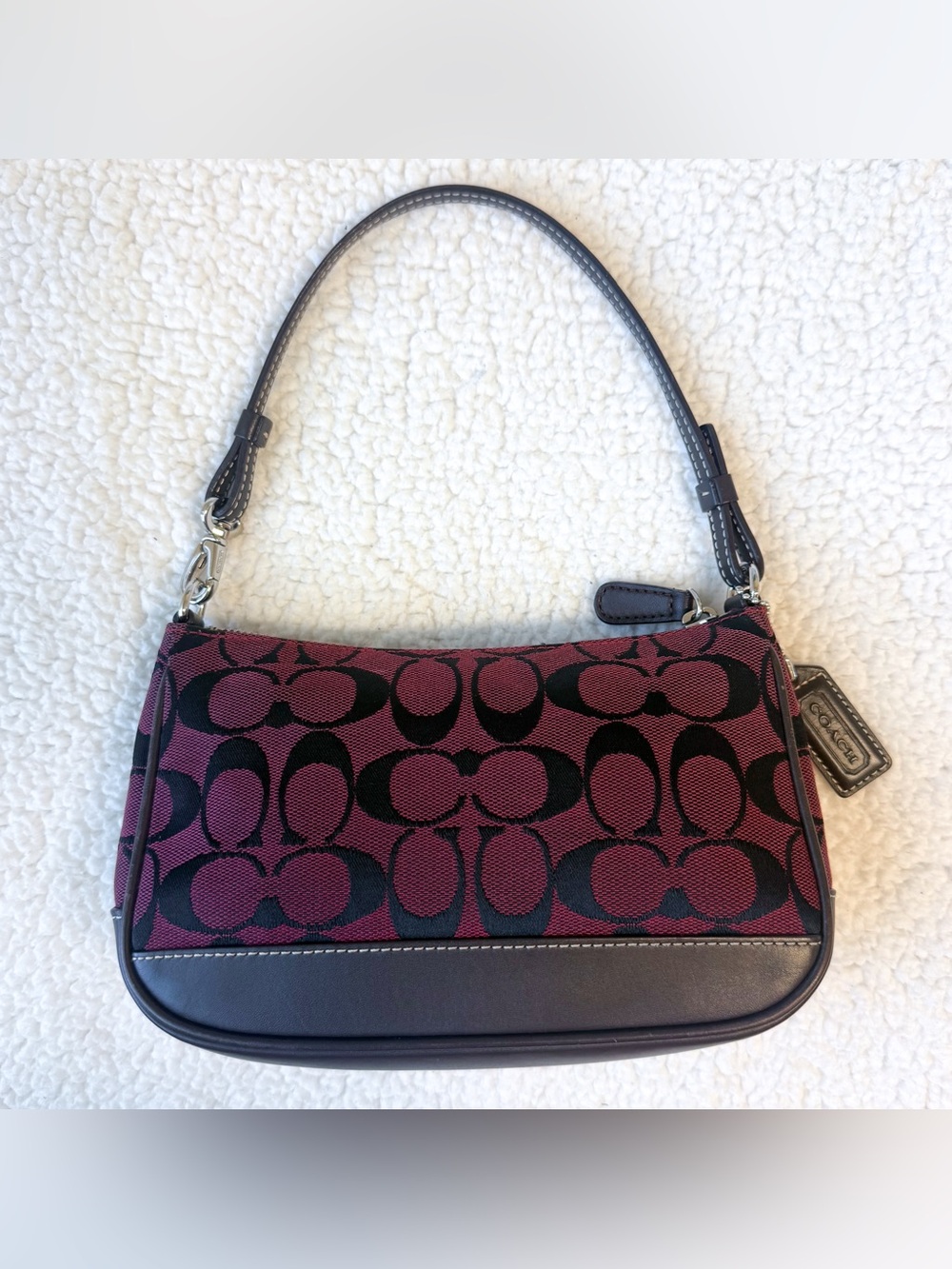 Vintage Coach Y2K 6094 Signature Demi Mini Shoulder Bag Burgundy Canvas EUC